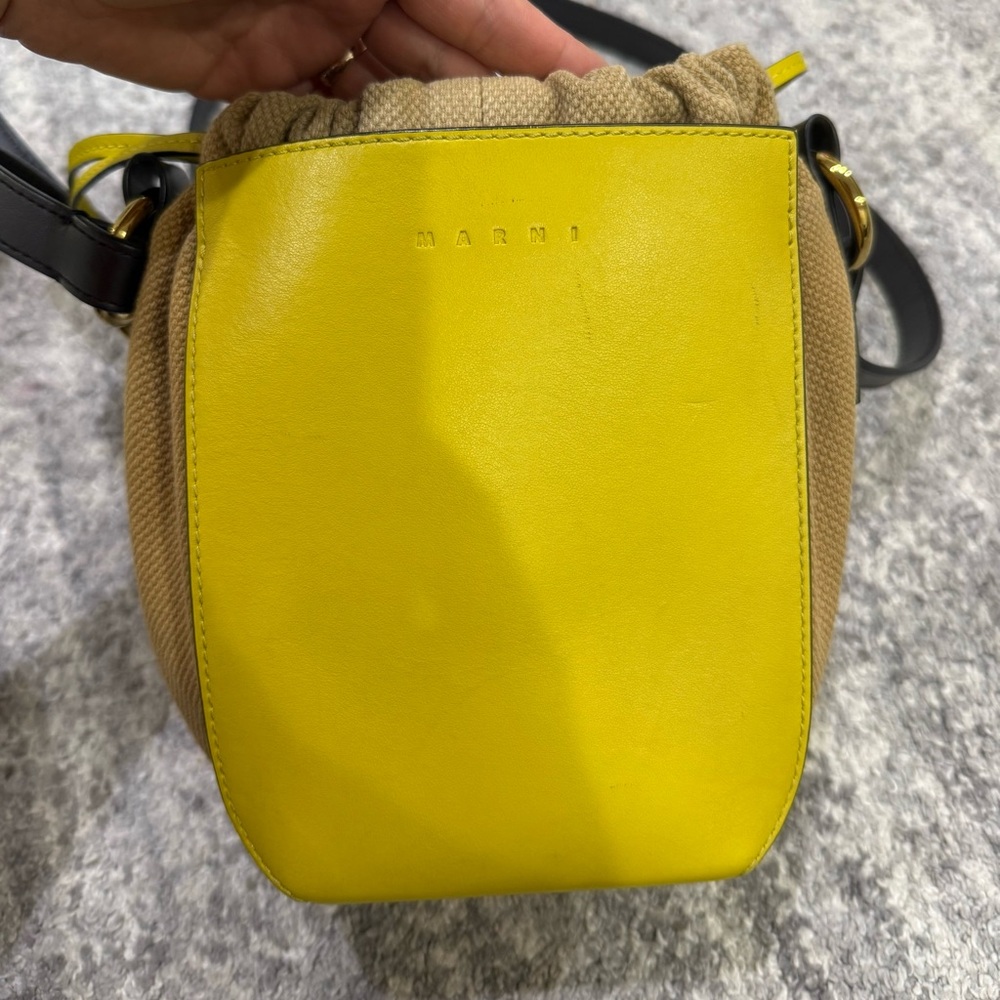 Marni Bright Yellow and Tan Crossbody bucket  Bag